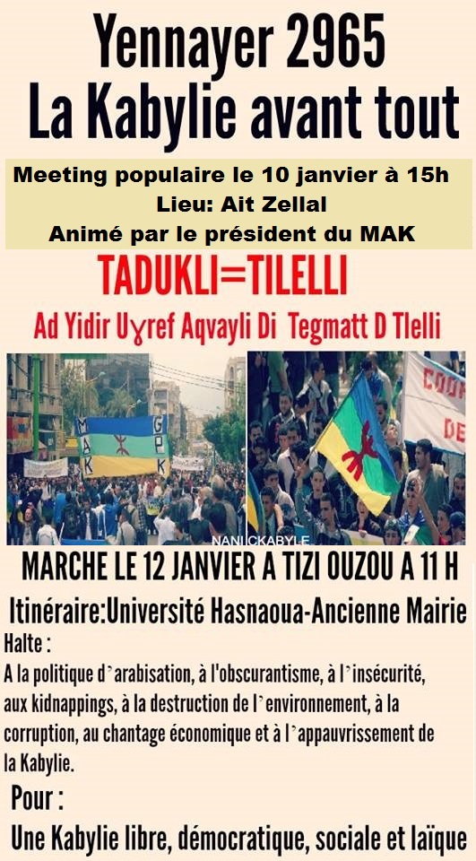 A la veille des marches de Yennayer: le  MAK anime un meeting le 10 janvier à Ait Zellal