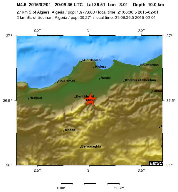 Carte locale du séisme (PH/EMSC)