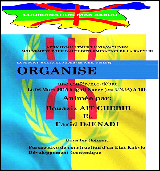 "La construction de l’Etat kabyle" conférence du MAK le 6 mars à Ighil Nacer (Akbou)