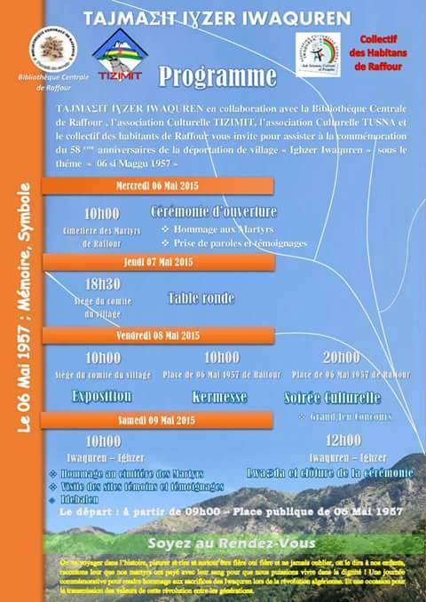 RAFFOUR : COMMÉMORATION L'INCENDIE GÉNÉRAL DU VILLAGE IWAQQUREN-IGHZER LES 06, 07 ET 08 MAI