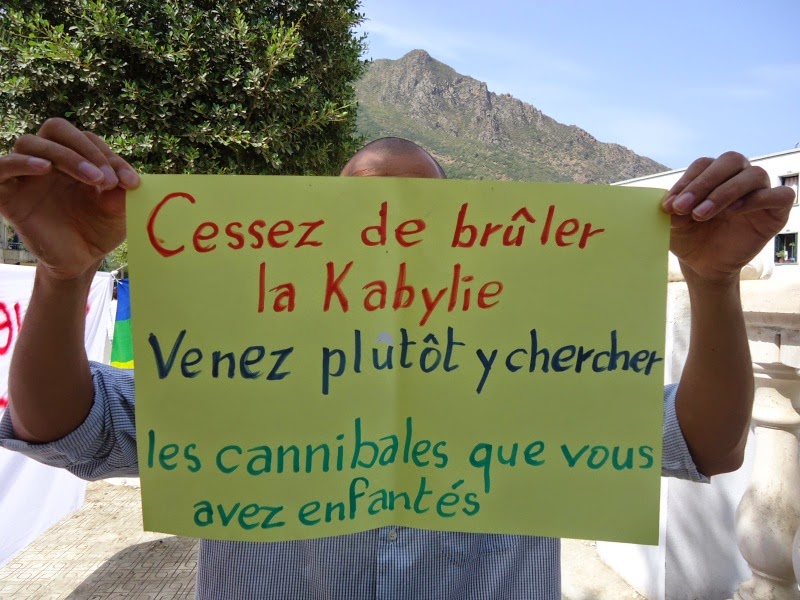 Lors d'une manifestation citoyenne kabyle contre les feux de forêt déclenchés en Kabylie par l'Armée algérienne pour soi-disant pourchasser les terroristes algériens (PH/DR)