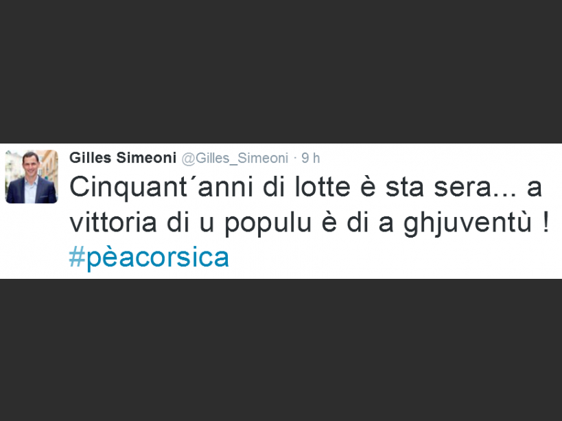"Cinquante années de lutte et ce soir... La victoire du peuple et de la jeunesse !" a écrit Gilles Simeoni sur son compte Twitter.