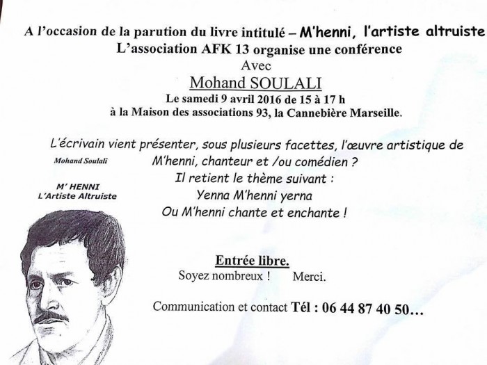 Conférence de Mohand Soulali sur Mhenni At Waɛmiruc [1938-2012] (PH/DR)