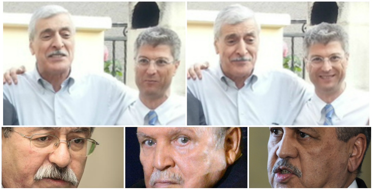 En haut : Sandrick Robin Melbouci avec Ferhat Mehenni, en mai 2014 / En bas : Ahmed Ouyahia, Abdelaziz Bouteflika et Abdelmalek Sellal (PH/DR)