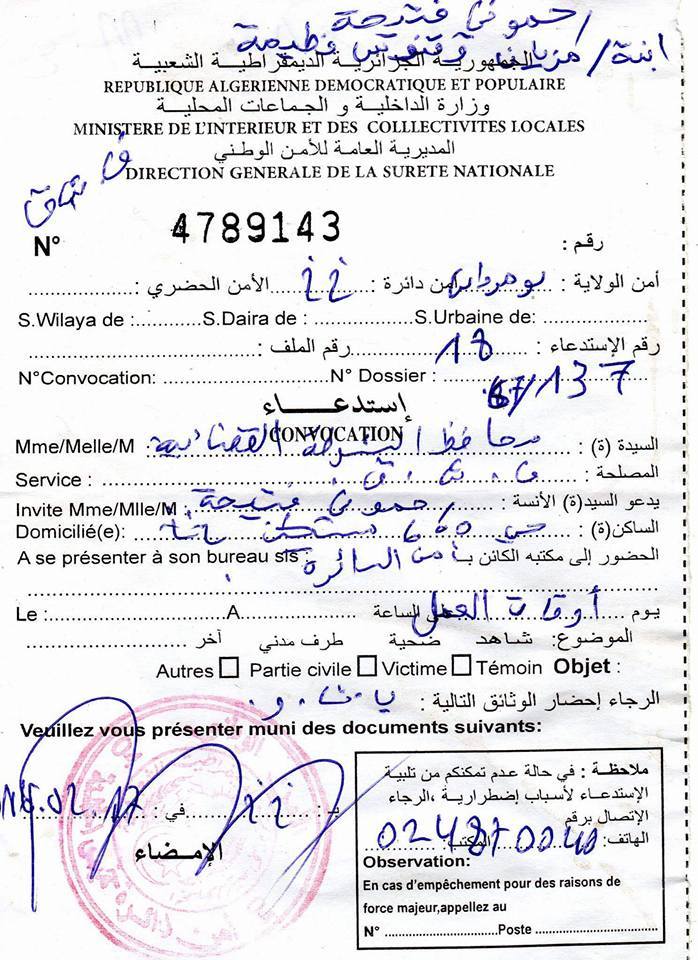 L’avocate de Fekhar, Fatiha Rahmouni, convoquée par la police