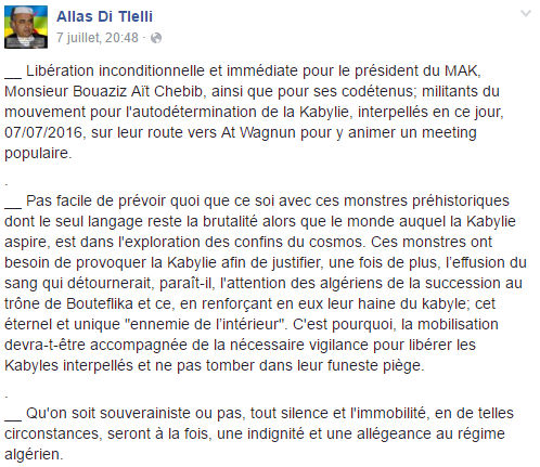 L’élite intellectuelle kabyle soutient les militants du MAK face à la répression algérienne
