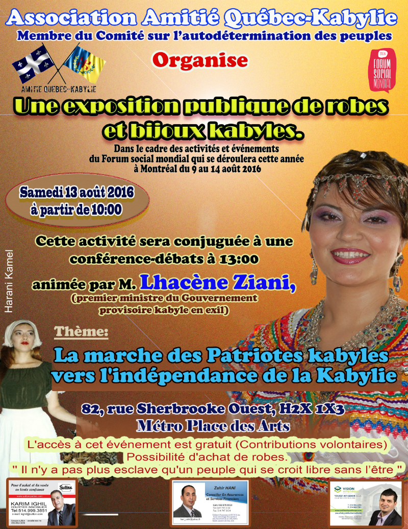 L'indépendance de la Kabylie au Forum Social Mondial 2016 à Montréal