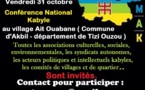 Conférence Nationale Kabyle, le 31 octobre à Ait Ouabane / Message de Racid At Ali Uqasi