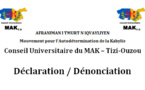 Des étudiants agressés par des agents de sécurité à l'UMMTO : Déclaration/Dénonciation du conseil universitaire du MAK