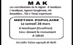 Iwadiyen (Ouadhia) : Le MAK organise un meeting populaire le samedi 26 mars à 10h30