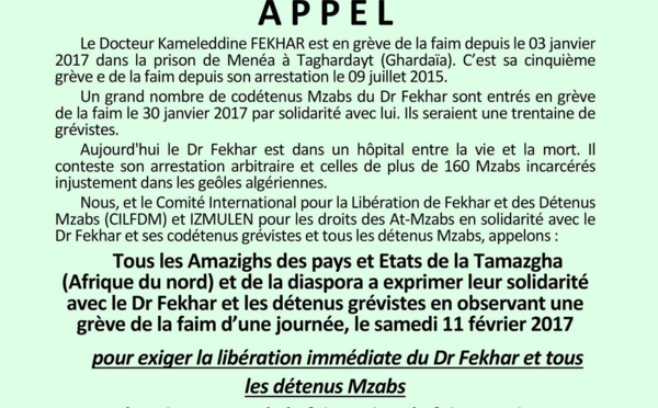 Solidarité avec le Dr Fekhar : Appel à une journée de grève de la faim de tous les amazigh le 11 férvier