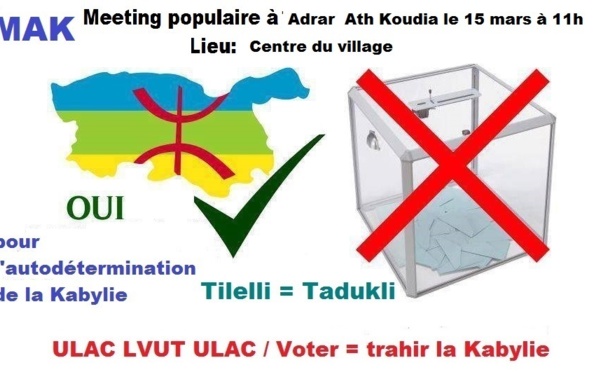 Aghriv: Le MAK animera un meeting au village d'Adrar Ath Koudia le samedi 15 mars à 11h