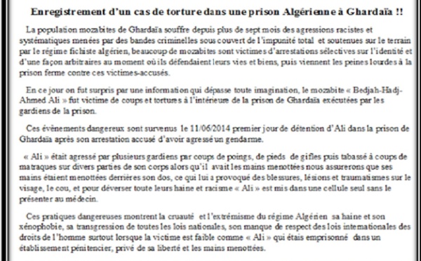 URGENT : Cas de torture sur un mozabite dans une prison algérienne  à Ghardaia