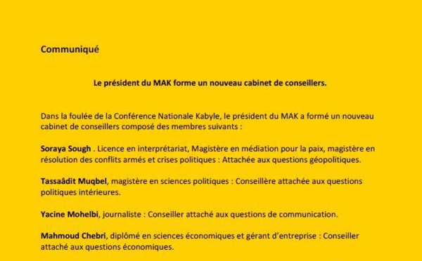 Le président du MAK forme un nouveau cabinet de conseillers