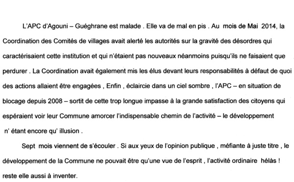 La coordination inter-village d'Agouni Gueghrane exige la dissolution de l'Assemblée populaire communale ( Mairie)
