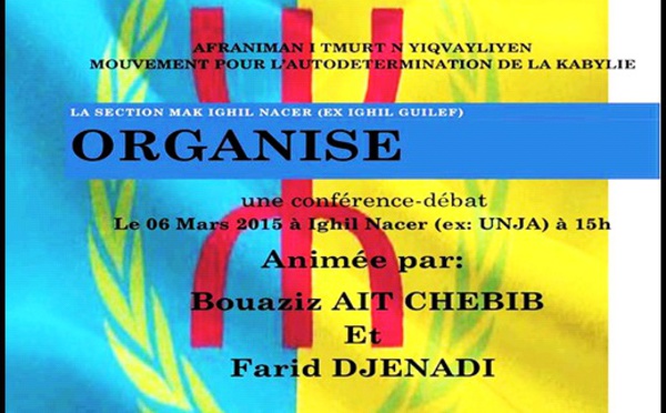 "La construction de l’Etat kabyle" conférence du MAK le 6 mars à Ighil Nacer (Akbou)
