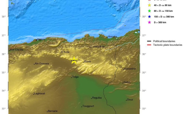 Les Aurès secoués par un séisme de M 4,7 (USGS &amp; EMSC)
