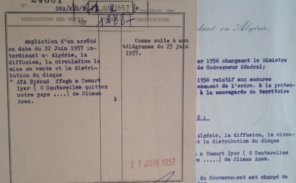 Slimane Azem censuré par la France en 1957