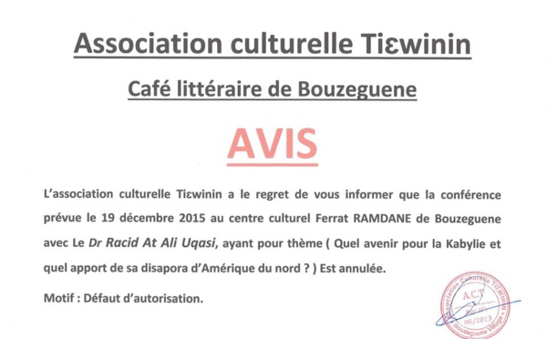 L'Algérie interdit une conférence sur l’avenir de la Kabylie à Bouzeguène 