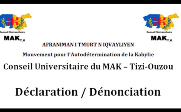 Déclaration du Conseil universitaire MAK: " Apres les poursuites judiciaires, les conseils de disciplines arbitraires et  les exclusions, place aux agressions..."