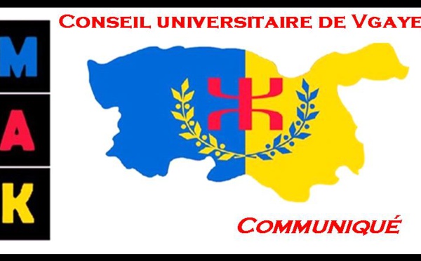 Communiqué du Conseil universitaire MAK de Vgayet