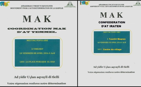 Le MAK organise deux meetings populaires  ce vendredi à Tawrirt Muqran (Larevâa n At Iraten) et Timezrit (At Yemmel)