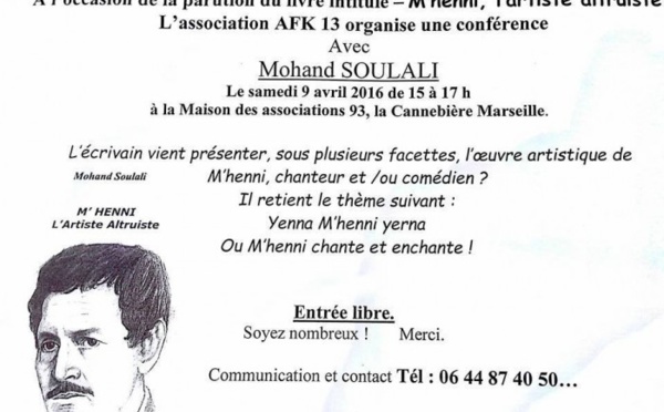 Le Dr. Mohand Soulali anime ce samedi une conférence à Marseille sur Mhenni At Waɛmiruc