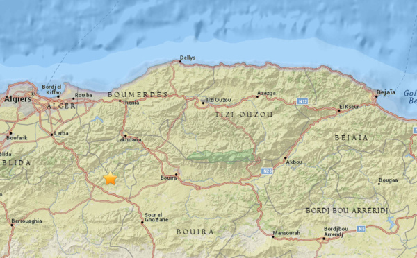 Kabylie : Un séisme a secoué le centre de la région de Tuvirett (USGS &amp; EMSC)