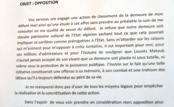 Document : Nadia Matoub écrit à la directrice de la culture de Tizi-Ouzou
