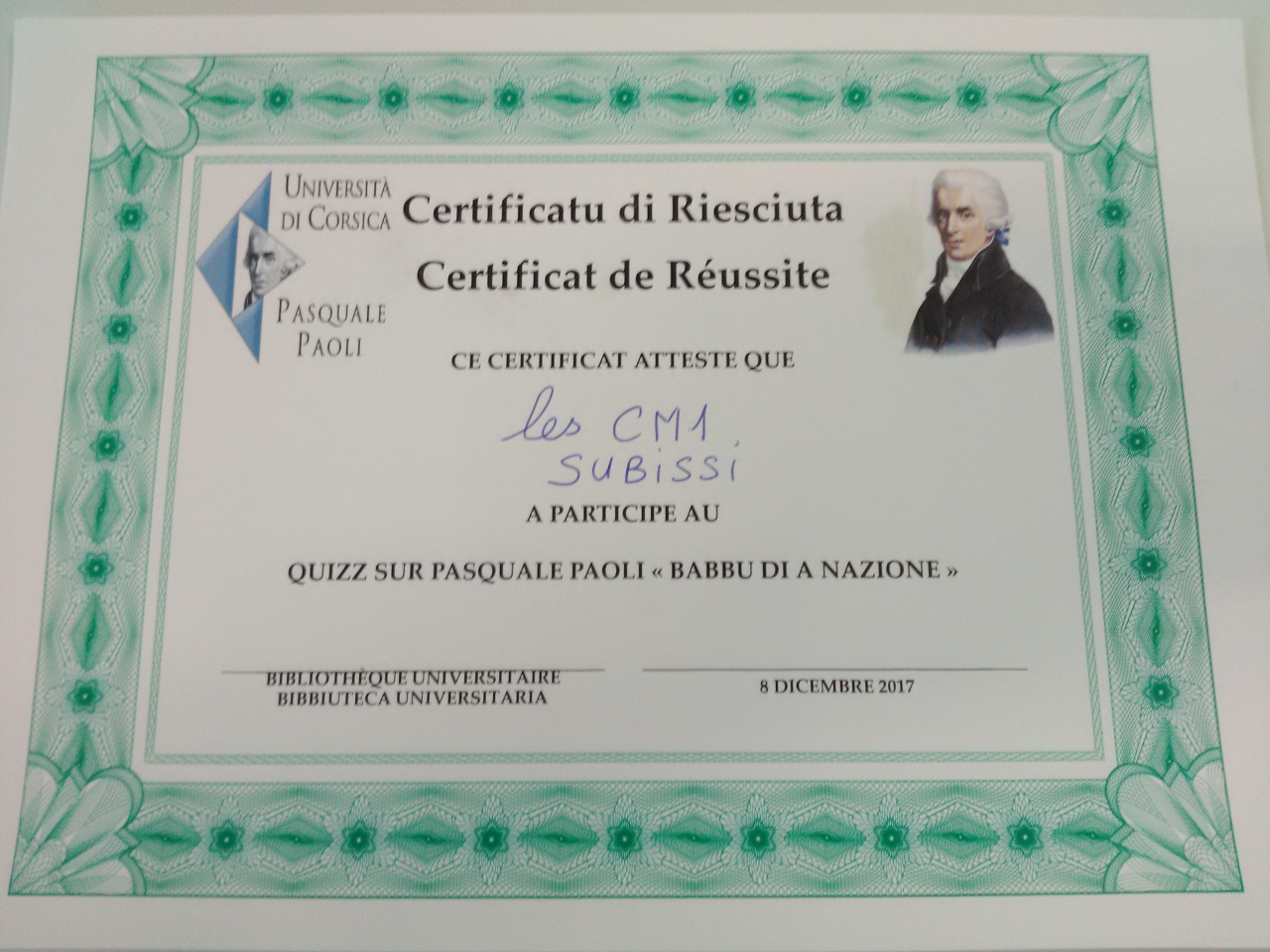 certificatu di riescita certificatu di riescita