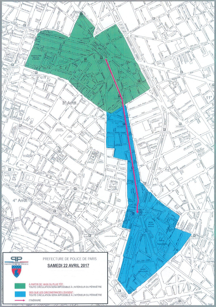 Manifestation du 22 avril 2017 à Paris © Préfecture de police de Paris.