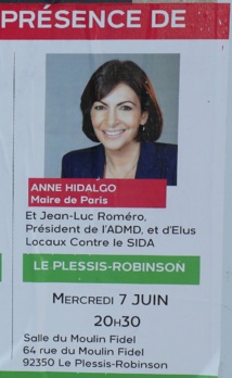 Détail : Anne Hidalgo en guest-star au meeting de Jean-Marc Germain, candidat Frondeur sortant aux législatives dans la 12e circonscription des Hauts de Seine © DR