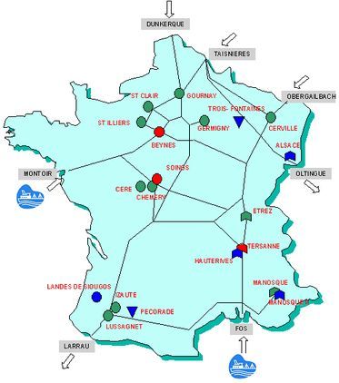 (c) Ministère du développement durable : le stockage du gaz naturel en France. Les difficultés d'approvisionnement, au Royaume-Uni fin 2005 ou début 2006, lors des baisses d'importations en provenance de Russie, ont montré l'importance du stockage.