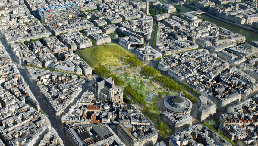 © Perspective aérienne sur le projet de rénovation des Halles : Studiosezz.com / Photographie : Philippe Guignard (Air Images)