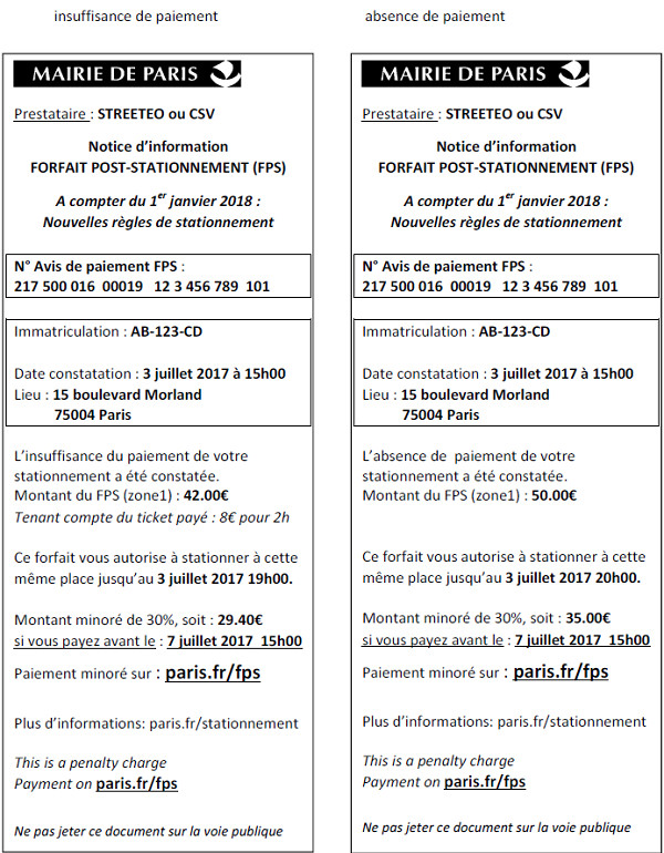 Le PV n'est plus à 17 euros. Le nouveau nom des PV à Paris : le forfait post-stationnement (FPS) © paris.fr