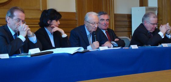 Le Préfet de Police de Paris Michel Gaudin, Rachida Dati, l’adjoint au Maire de Paris chargé de la Sécurité et de la Prévention Georges Sarre, le Procureur de la République Jean-Claude Marin et le Recteur Patrick Gérard
