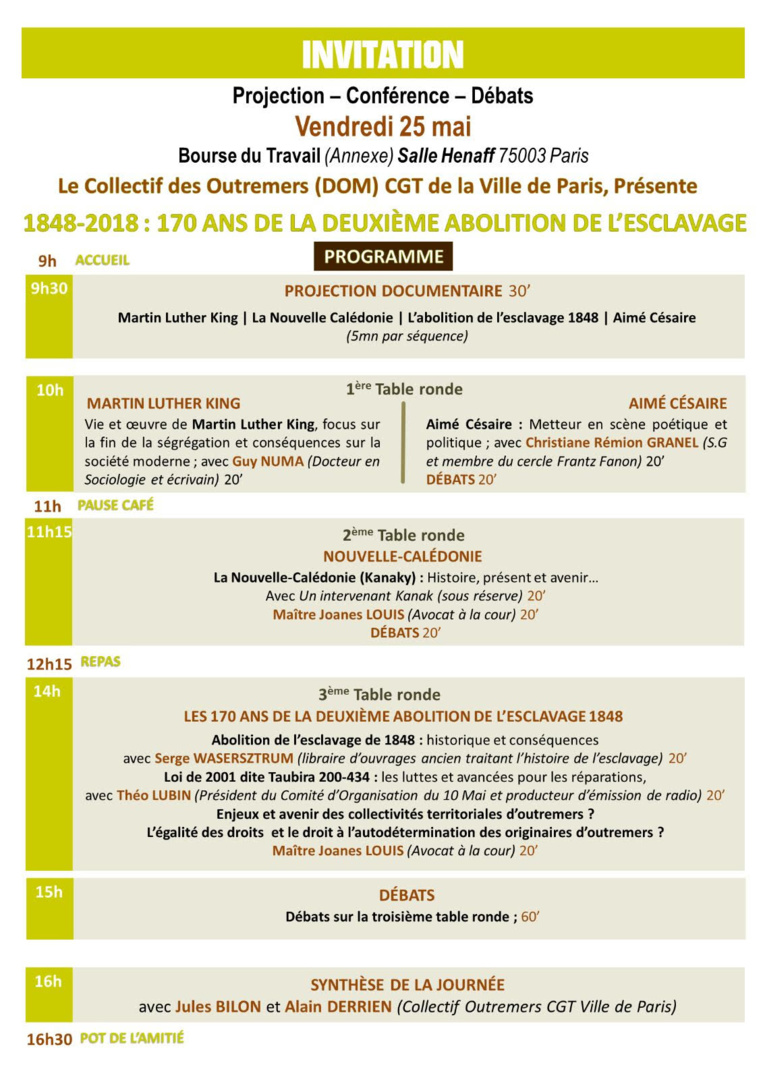 La CGT commémore les 170 ans de l'abolition de l'esclavage : le programme