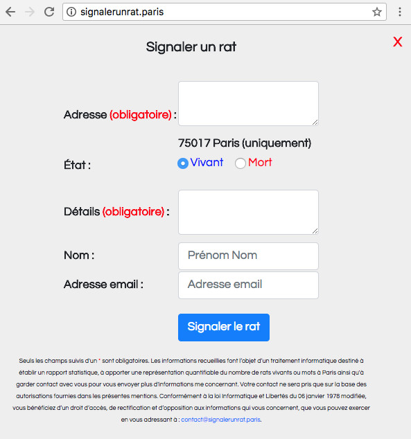 © capture d'écran signaler un rat dans le 17e arrondissement de Paris.