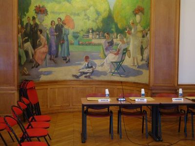 La fresque murale dans la salle Pierrotet.