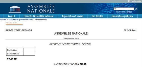 Cliquez sur la photo pour lire l'amendement rejeté