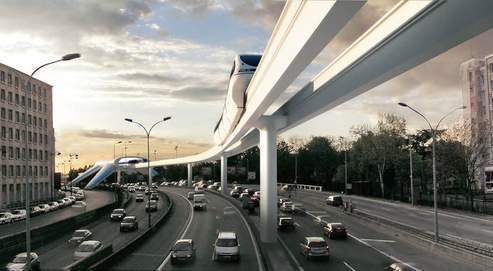 (c) Atelier Christian de Portzamparc - Projet de train aérien en 2009 pour le Grand Paris.