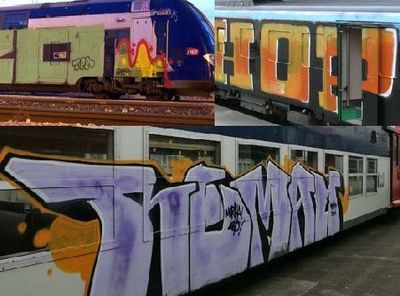 Train et RER tagués.