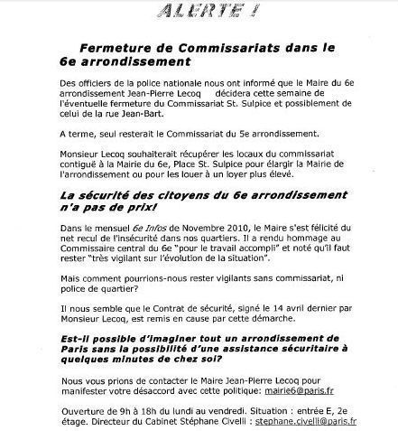 Exemplaire du tract anonyme envoyé à la rédaction de Paris Tribune par la mairie du 6e arrondissement de Paris.