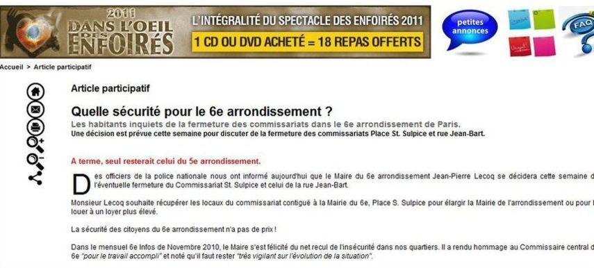 L'article participatif du 27 février 2011 commenté le 28 février 2011 par la mairie du 6e arrondissement de Paris.