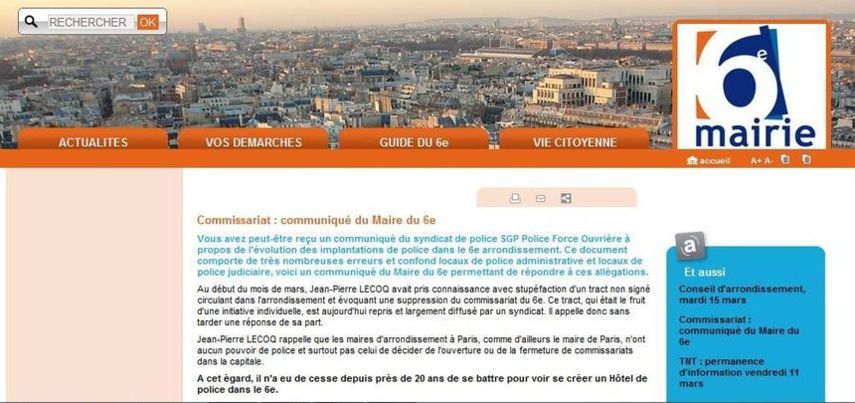 Communiqué de la mairie du 6e arrondissement publié le 9 mars 2011 sur le site de la mairie du 6e.