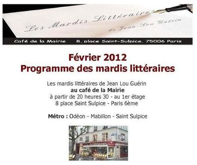 Février 2012 : programme des mardis littéraires place Saint Sulpice