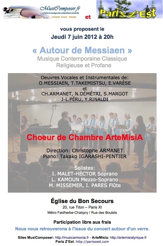 7 juin 2012 : Concert de musique contemporaine classique religieuse et profane