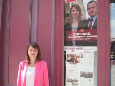 Claire Morel devant le QG de campagne dans le 2e arrondissement de Paris - Photo : VD.