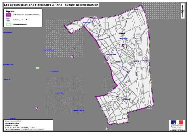 La 15e circonscription de Paris (c) Ministère de l'intérieur.