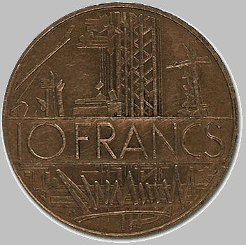 Pièce de 10 Francs Français, côté face, par Georges Mathieu.